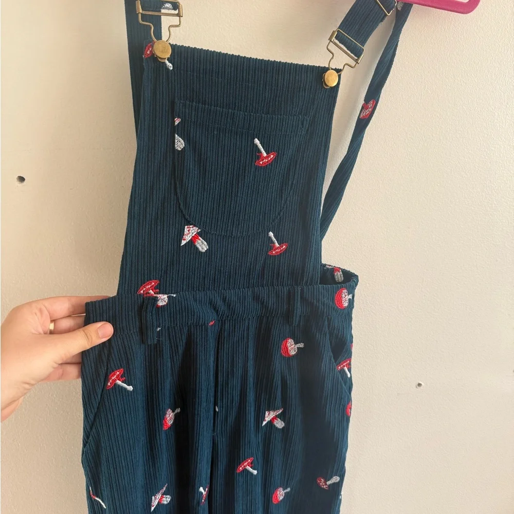 Cider Casual Embroidered Mushroom Corduroy Overalls Jumpsuit Cottagecore Retro - Picture 7 of 10